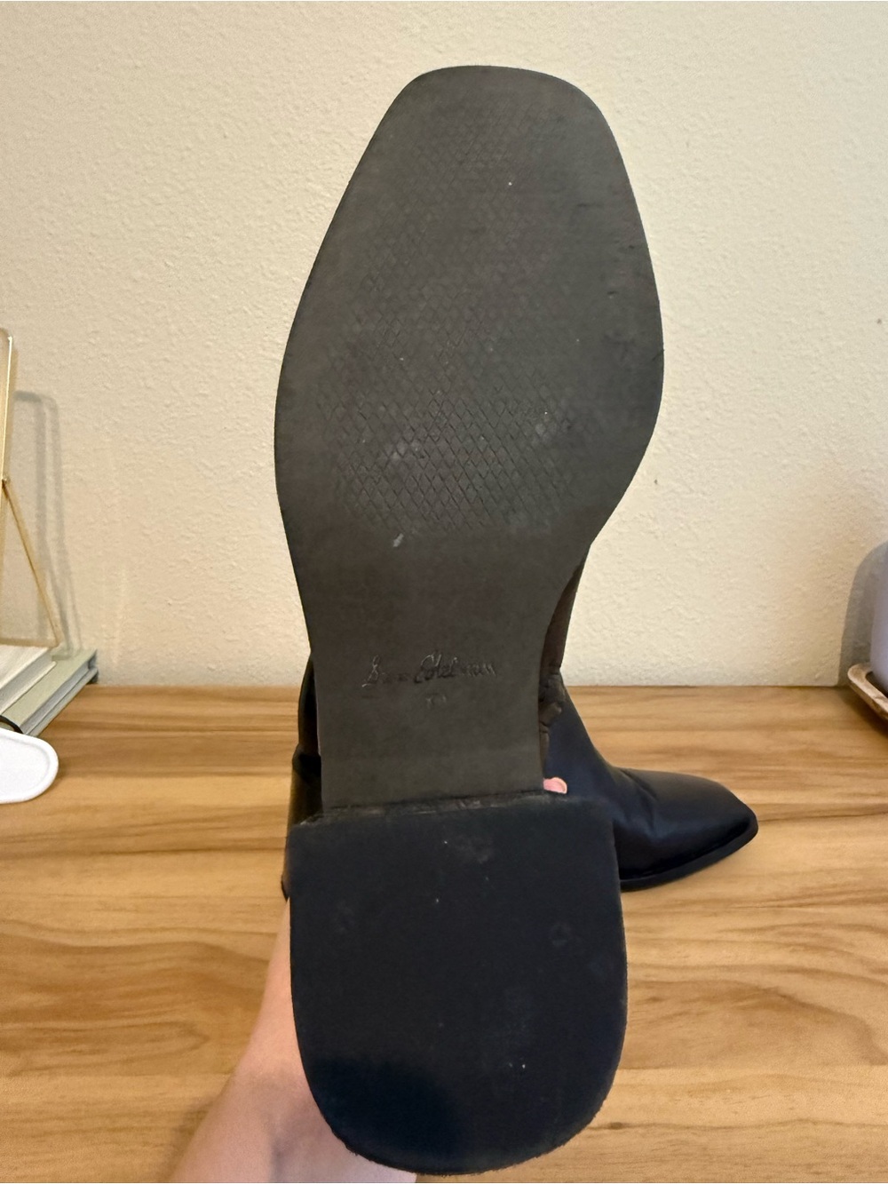 Sam Edelman Black Leather Block Heel Ankle Boots - Picture 6 of 8